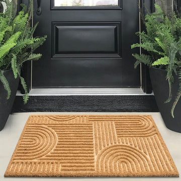 Embossed Door Mat Natural Coco Coir Non-Slip Doormat for Home Entryway Entrance, Indoor Outdoor Front Door, Outside Porch