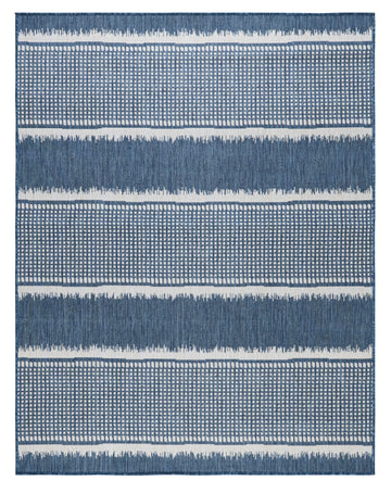 Revere Blue White Stripes Distressed Indoor/Outdoor Patio Rug