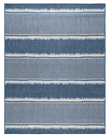 Revere Blue White Stripes Distressed Indoor/Outdoor Patio Rug