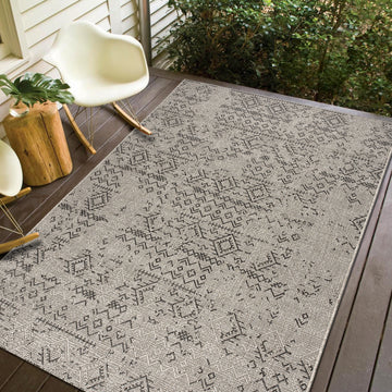 Revere Transitional Grey Anthracite Distressed Indoor/Outdoor Rug