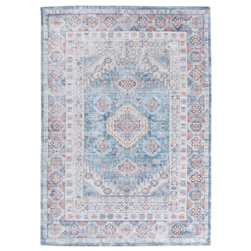 Juna Machine Washable Distressed Blue Peach Indoor Area Rug