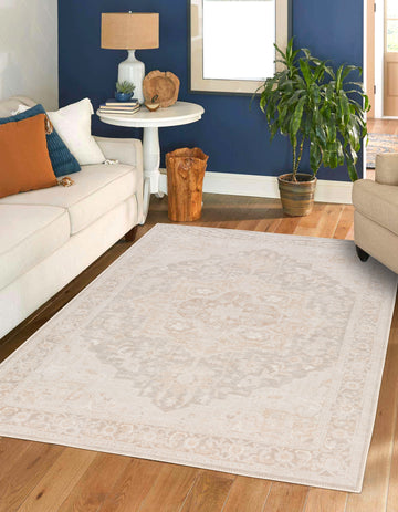 SELENE Spill-Proof Machine Washable Beige Traditional Indoor Rug