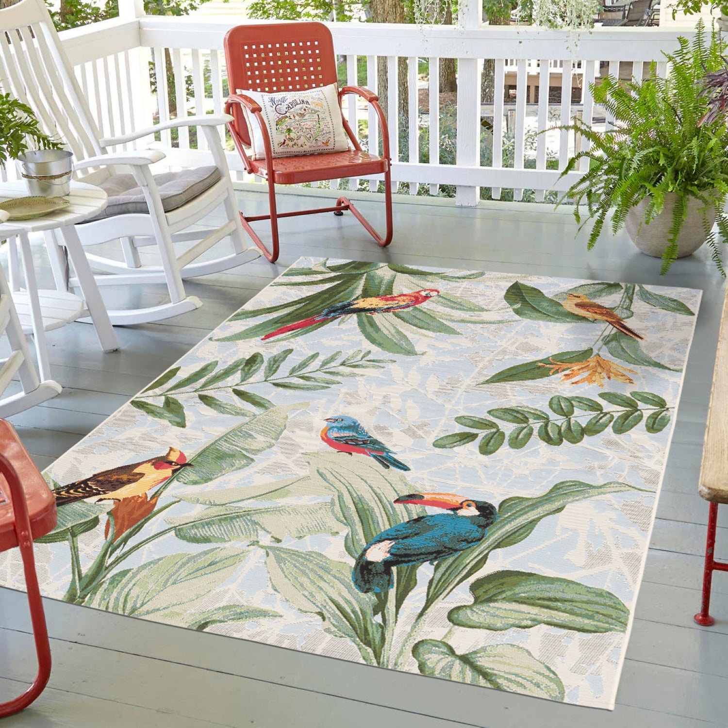 Easy Rugs Miami Quick Dry Green Leaves Patio Outdoor Rug
