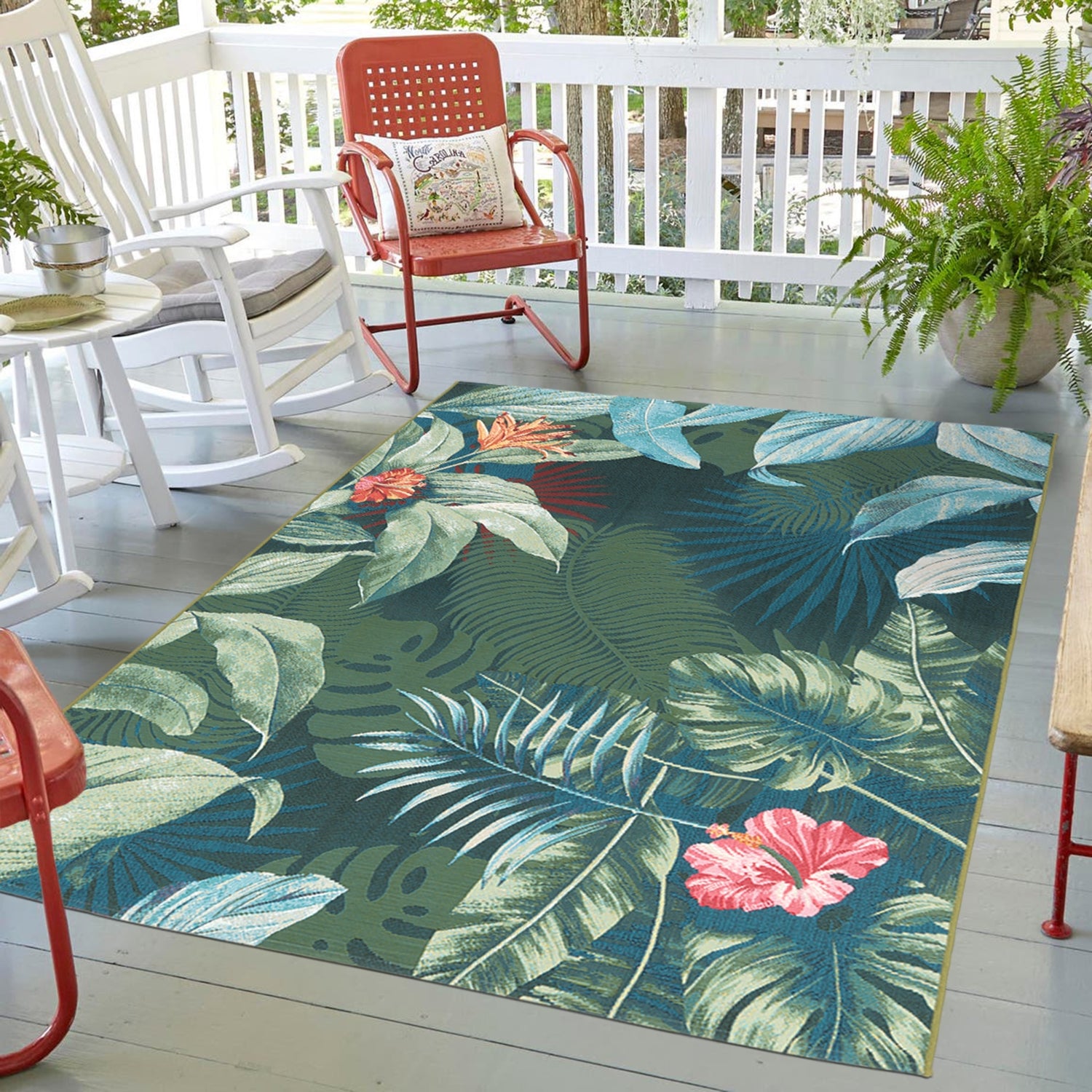 Easy Rugs Miami Quick Dry Green Leaves Patio Outdoor Rug