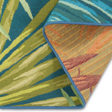 Flora Tropical Blue Green Palm Leaves Quick Dry Patio Outdoor Rug