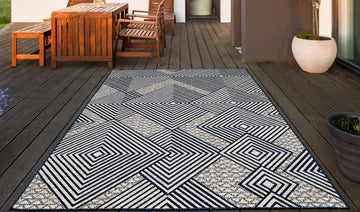 MILDRED Modern Geometric Navy Blue Grey Indoor Outdoor Rug