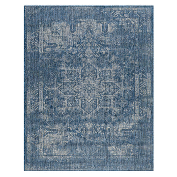 Revere Transitional Navy Blue Azure Distressed Indoor/Outdoor Rug