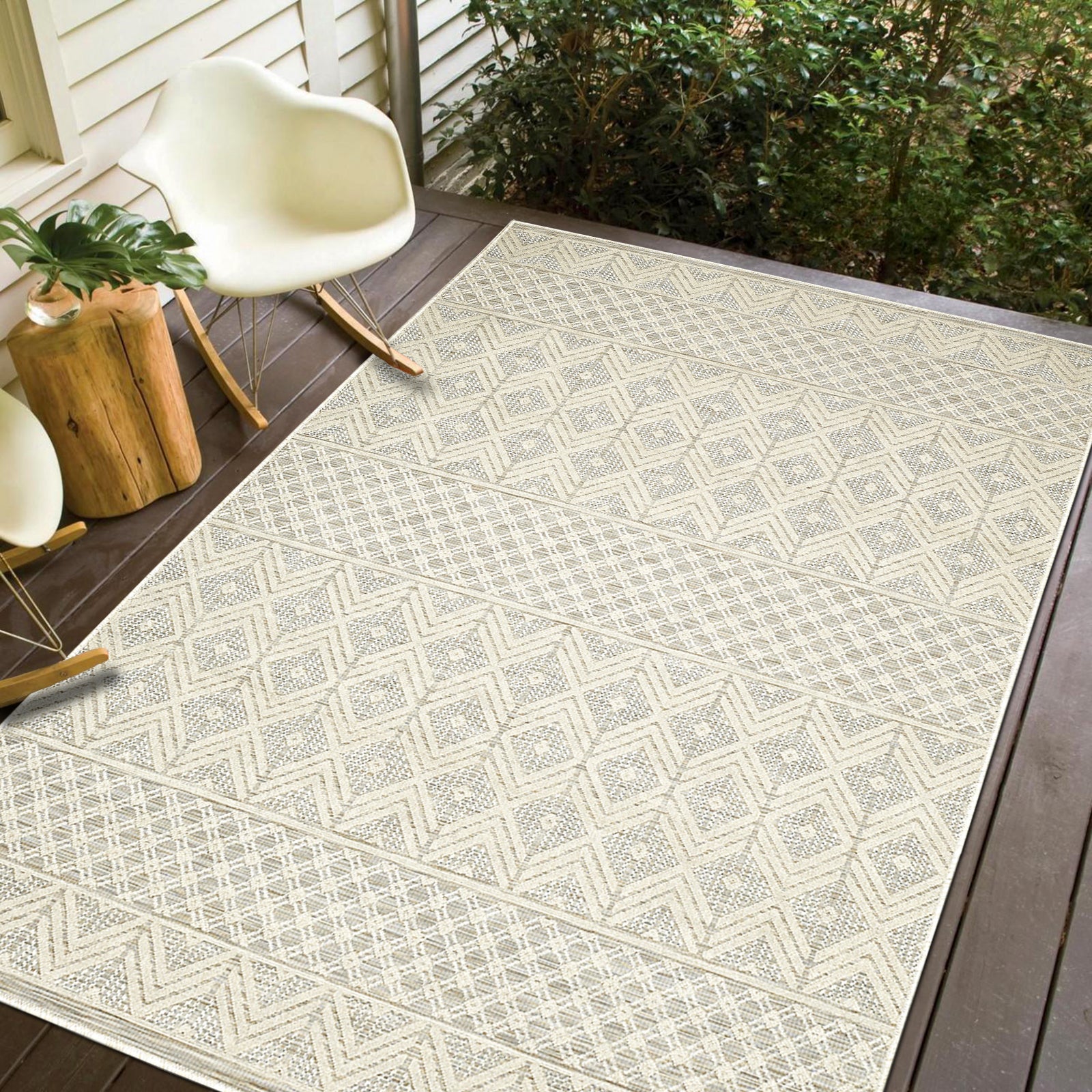 Easy Rugs Tranquil Geometric Ivory Grey Indoor Outdoor Rug