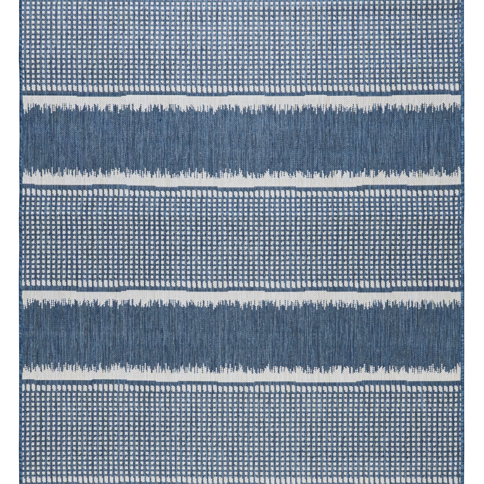 Revere Blue White Stripes Distressed Indoor/Outdoor Patio Rug