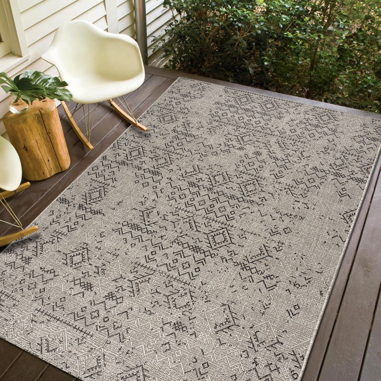 Revere Transitional Grey Anthracite Distressed Indoor/Outdoor Rug