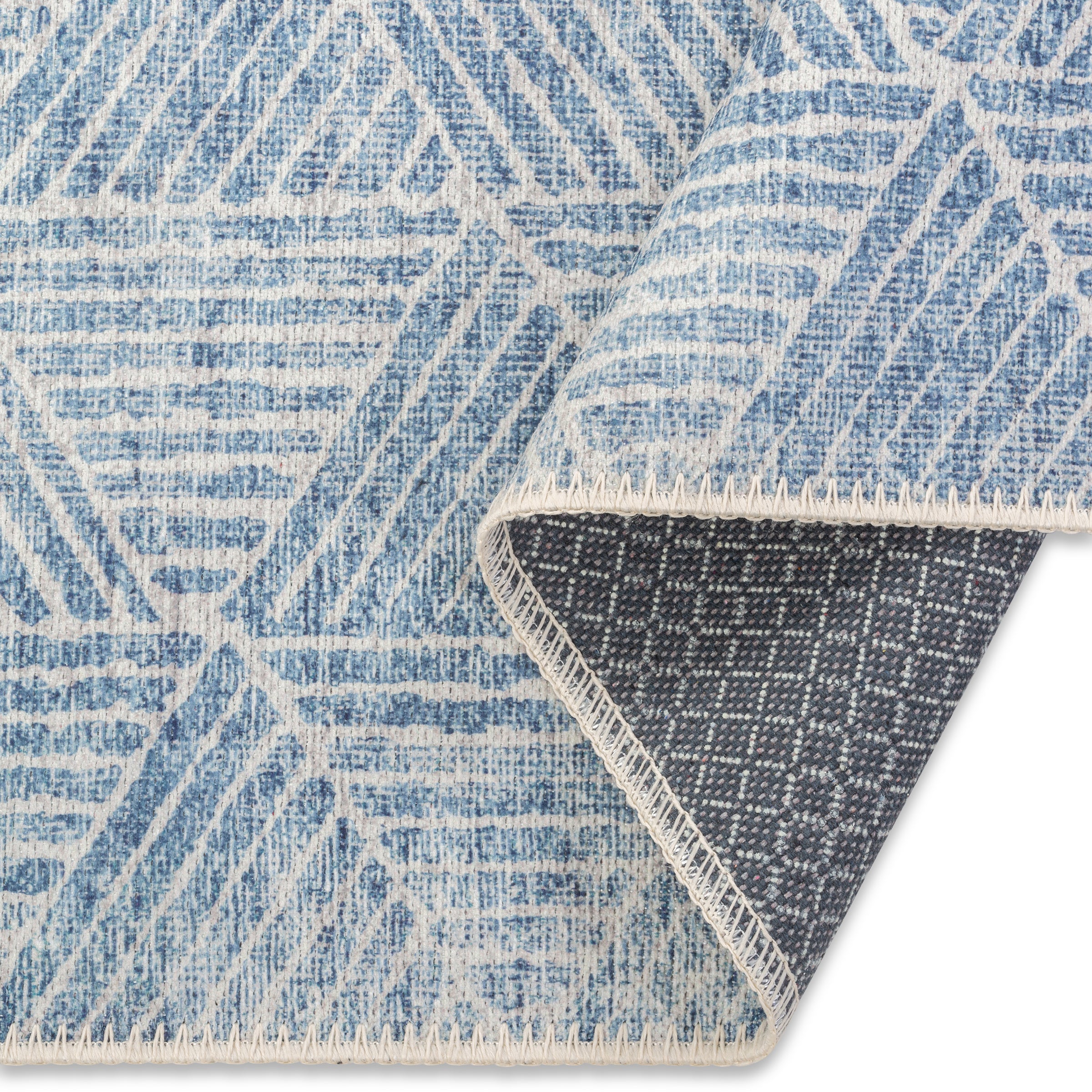 SELENE Spill-Proof Machine Washable Blue Geometric Indoor Rug