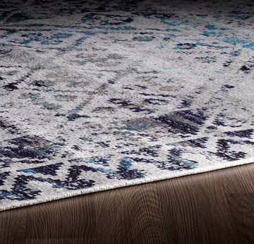 Juna Machine Washable Distressed Oriental Blue Indoor Area Rug