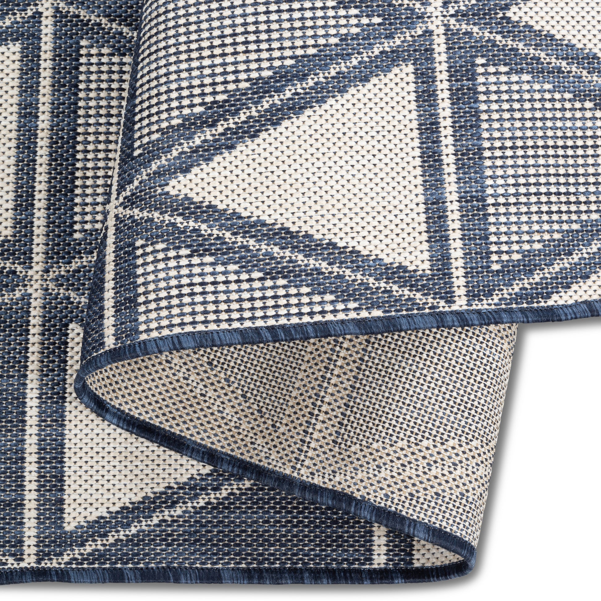 Easy Rugs Havana Modern Navy Blue Weiss Diamond Patio Outdoor Rug